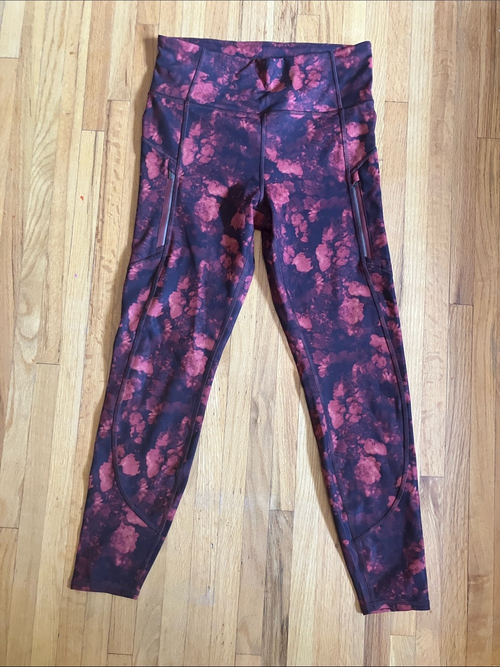 Athleta Red and Black Floral Print High-Rise Leggings